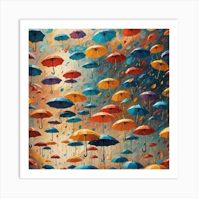 Umbrellas In The Rain Art Print