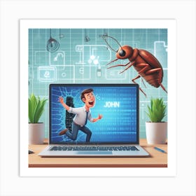 Cockroach On A Laptop Art Print