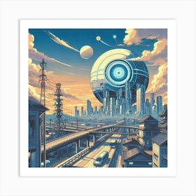 Anime Landscape With Futuristic Technology (6) Art Print