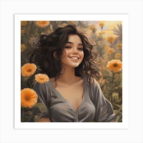 Girl In Flowers 1 Art Print