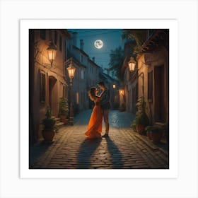 Moonlight In The Old Town Art Print