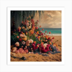 Flowers On The Beach Art Print