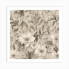 Flowers On A Beige Background Art Print