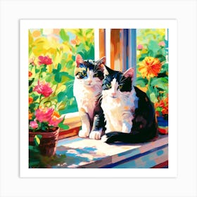 Cats In The Window Art Print