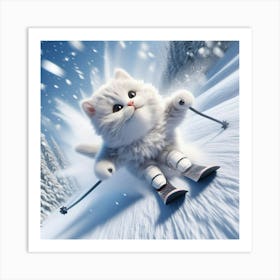 Cat On Skis 2 Art Print