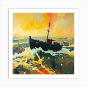 Fishing Boat At Sunset Art Print