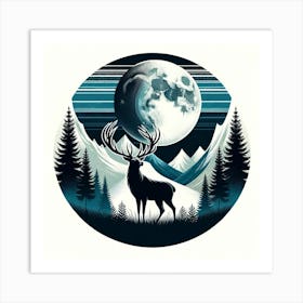 Deer In The Moonlight 2 Art Print