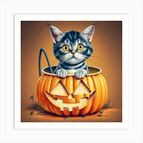 A cat celebrating Halloween Art Print
