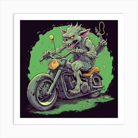Wolf On A Motorcycle Art Print