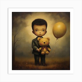 Boy With A Balloon And Teddy Bear Art Print