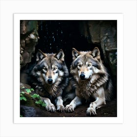 Two Wolves In A Cave Art Print