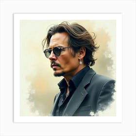 Johnny Depp In An Ethereal Watercolor Scene, Soft Lighting, And Serene Look Art Print