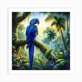 Blue Parrot In The Jungle 1 Art Print