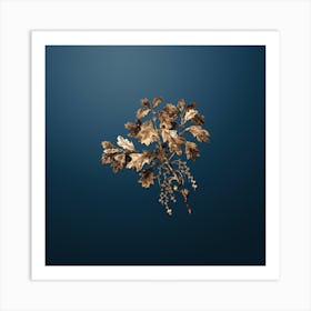 Gold Botanical Bear Oak on Dusk Blue n.4276 Art Print