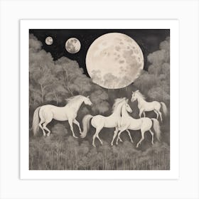 Horses In The Moonlight Art Print