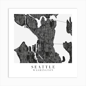 Seattle Washington Minimal Black Mono Street Map  Square Art Print