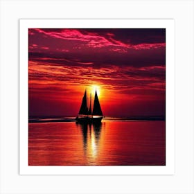 Sailboat At Sunset 12 Art Print