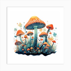 Mushrooms And Flowers 4 Art Print
