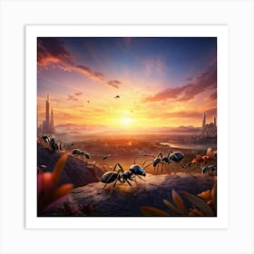 Ants Coordinate In A Bustling Colony Scene Minute Details Accentuating Their Cooperation Under The (3) Art Print