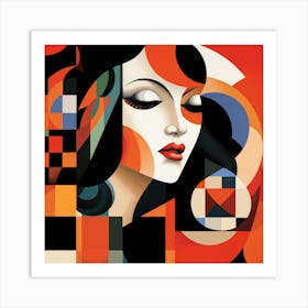 Cubism Shapes Asian Woman 01 Art Print