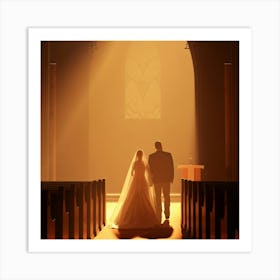 Bride And Groom Walking Down Aisle Art Print