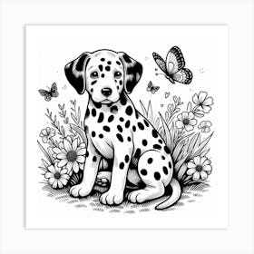 Line Art dalmatian dog Art Print