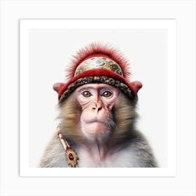 Monkey In Red Hat Art Print