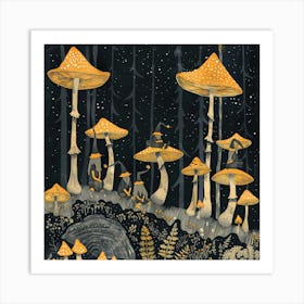 Gnome Mushroom Village Art Print