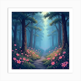 Enchanting Forest With Glowing Flora And Pastel Light 1 Art Print