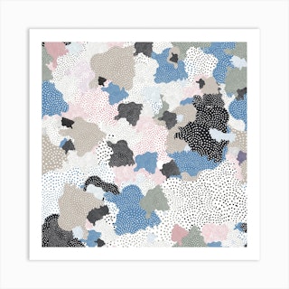 Abstract Clouds Dots Texture Pink Blue Square Art Print