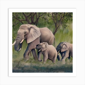 Elephant Family 1 Art Print