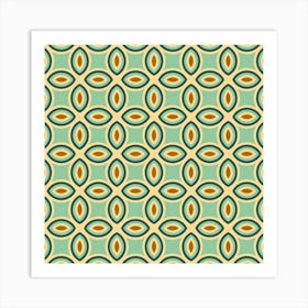 COURTYARD Mediterranean Tile Abstract Geometric in Retro Chartreuse Blue Cream Brown Art Print