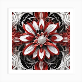 Red And White Abstract Flower Art Print