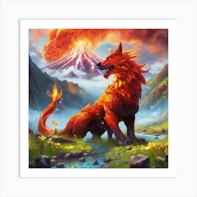 Red dragon wolf Art Print