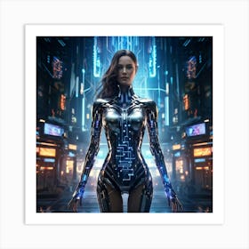 Artificial Intelligence Embodied In A Sleek Futuristic Cybernetic Figure Stands At The Center Of A (6) Art Print