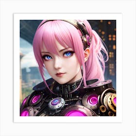 Surreal sci-fi anime cyborg limited edition 1/10 different characters Pink Haired Waifu Art Print
