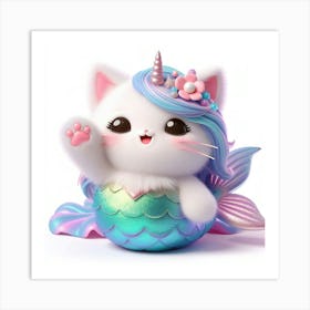 Fluffy 3D image of mermaid caticorn 11 Art Print