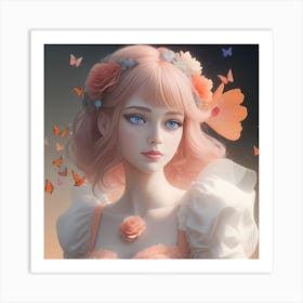 Girl With Butterflies Art Print