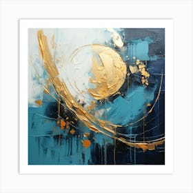 Gold And Blue Abstract Painting Art Print