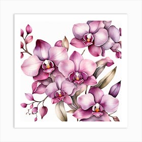 Pattern with mauve Orchid flowers Art Print