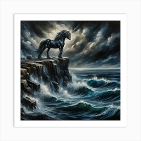 Black Horse On The Cliff 1 Art Print