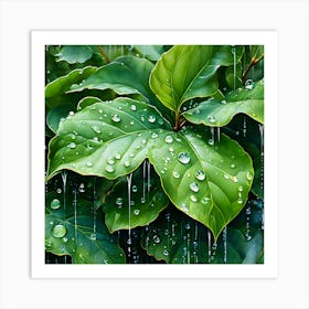 Raindrops On Leaves 5 Art Print