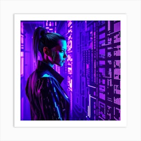 Cyberpunk Woman In Future Neon City Art Print