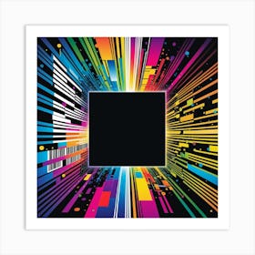 The Unknown Future Of Digital Evolution represented by a Black Square And Digital Flow Art Print