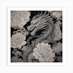 Dragon And Flowers Art Print