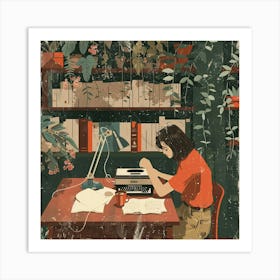 Girl In The Library Art Print