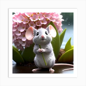 Cute Mouse In The Rain Art Print