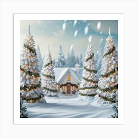 Christmas House In The Snow Art Print