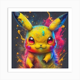 Pikachu, paint splatter Art Print