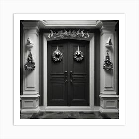 Black And White Christmas Door Art Print